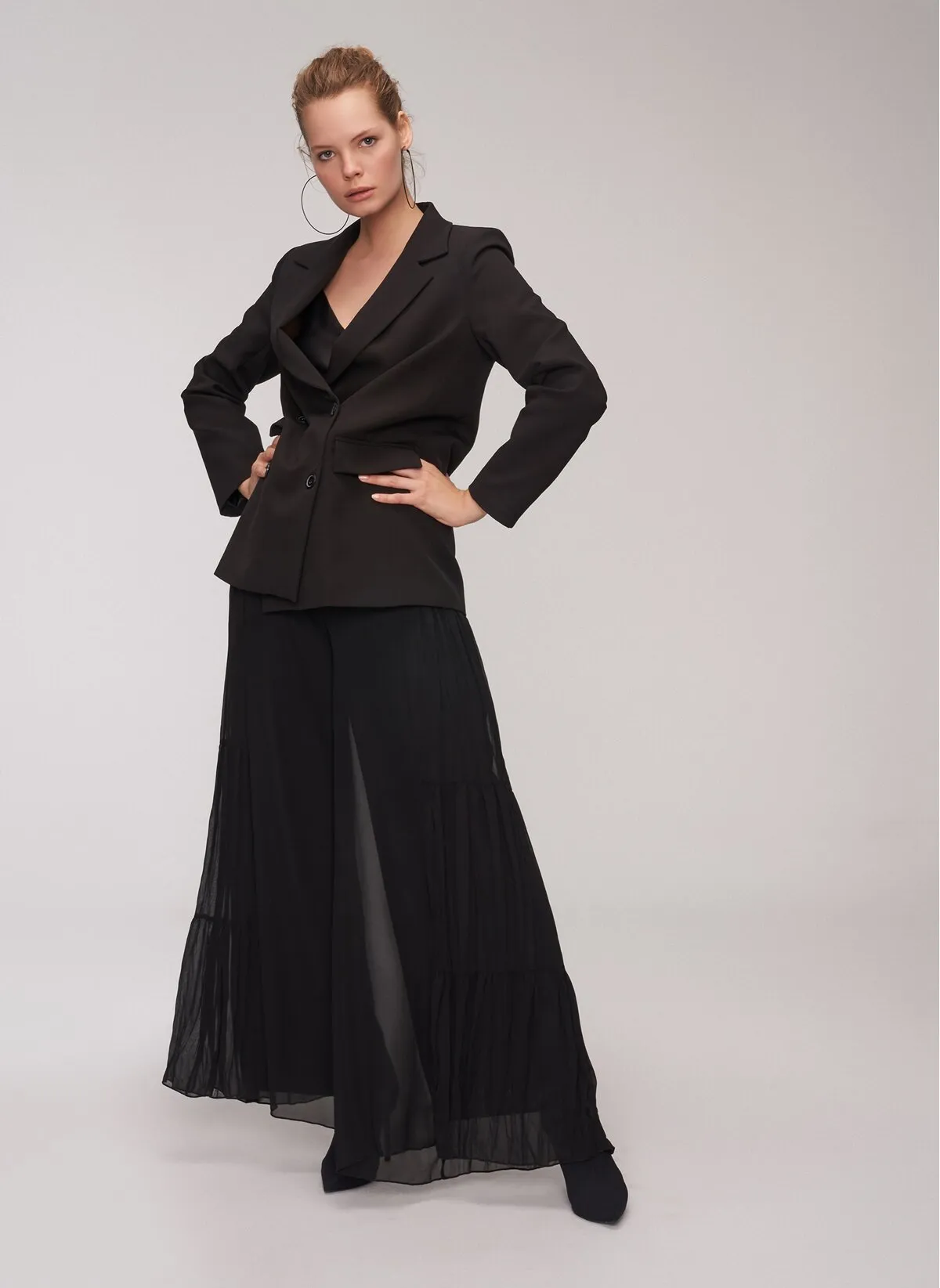 13776 Black Wide Leg Chiffon Pants