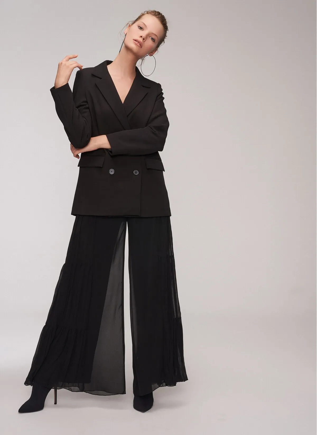 13776 Black Wide Leg Chiffon Pants