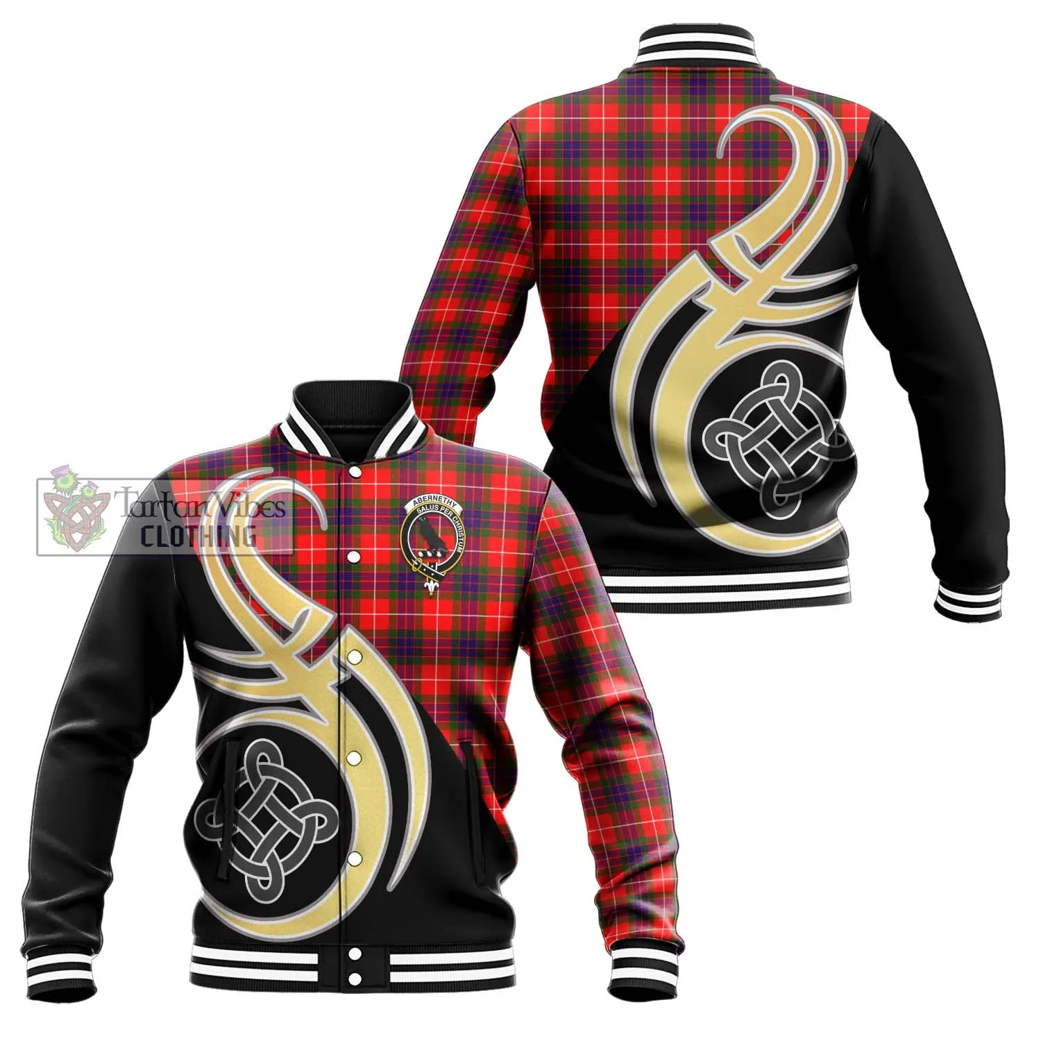 Abernethy Tartan Baseball Jacket with Family Crest and Celtic Symbol Style