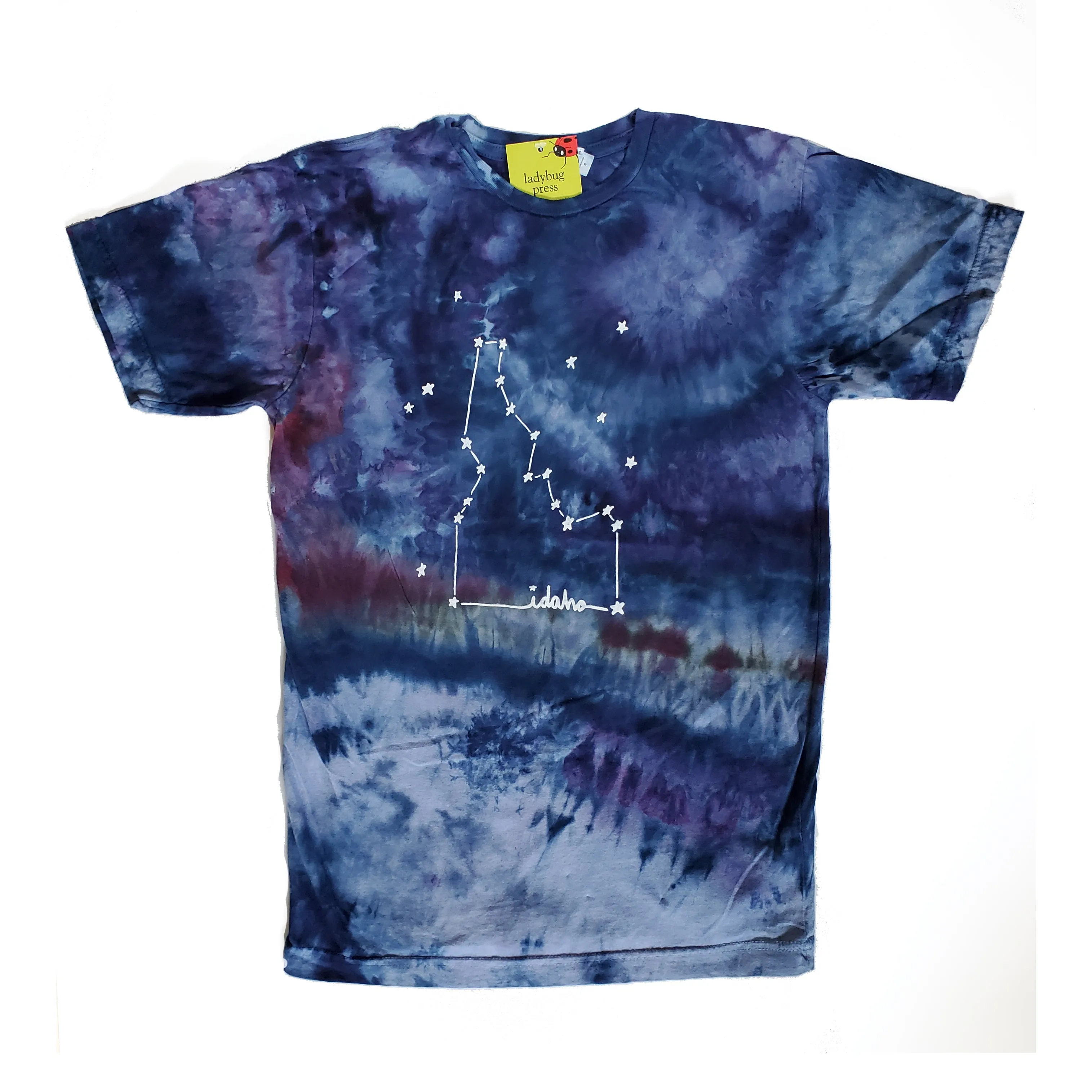 Adult Ice Dyed Idaho Constellation T-shirt, screen printed with eco-friendly waterbased inks