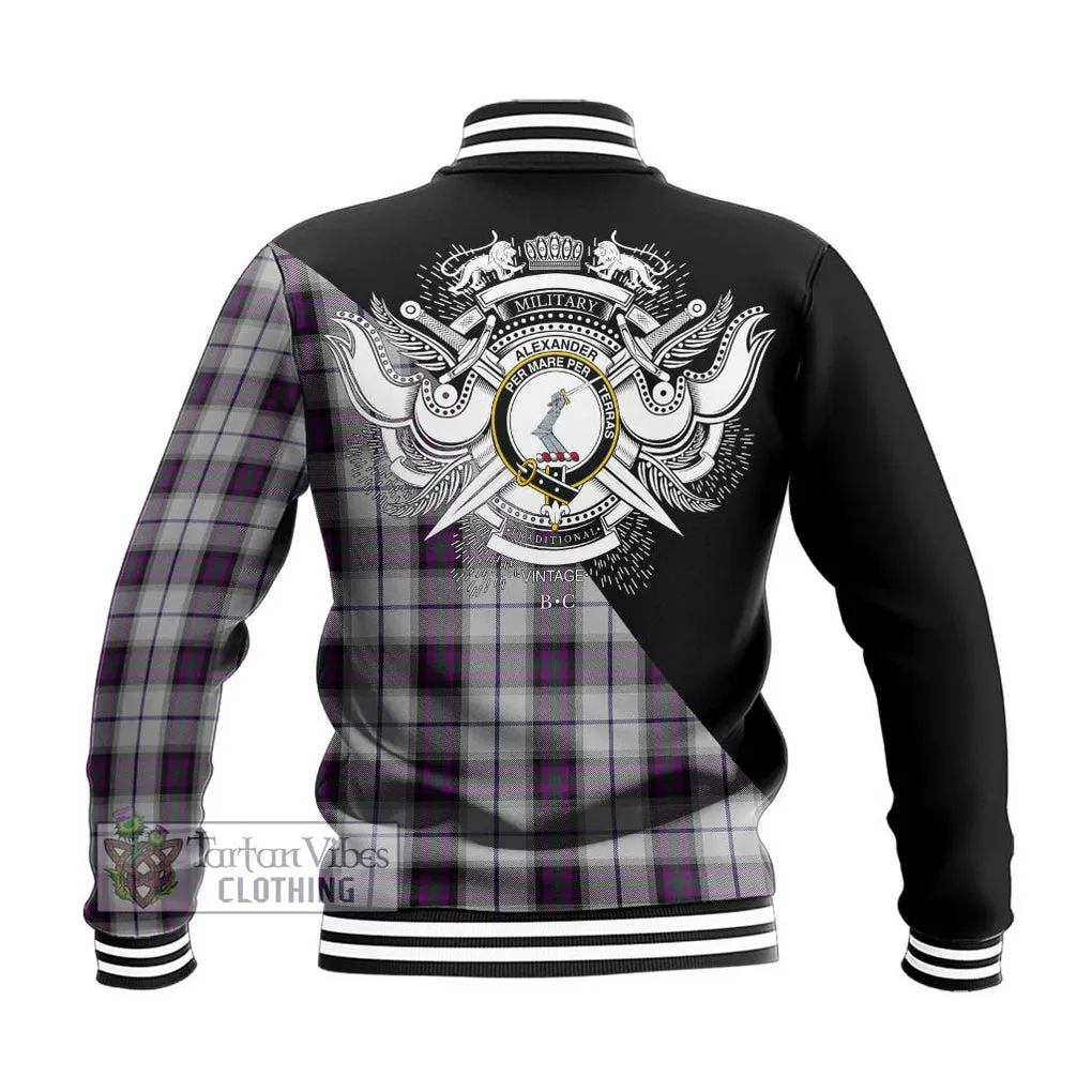 Alexander of Menstry Dress Tartan Baseball Jacket with Family Crest and Military Logo Style