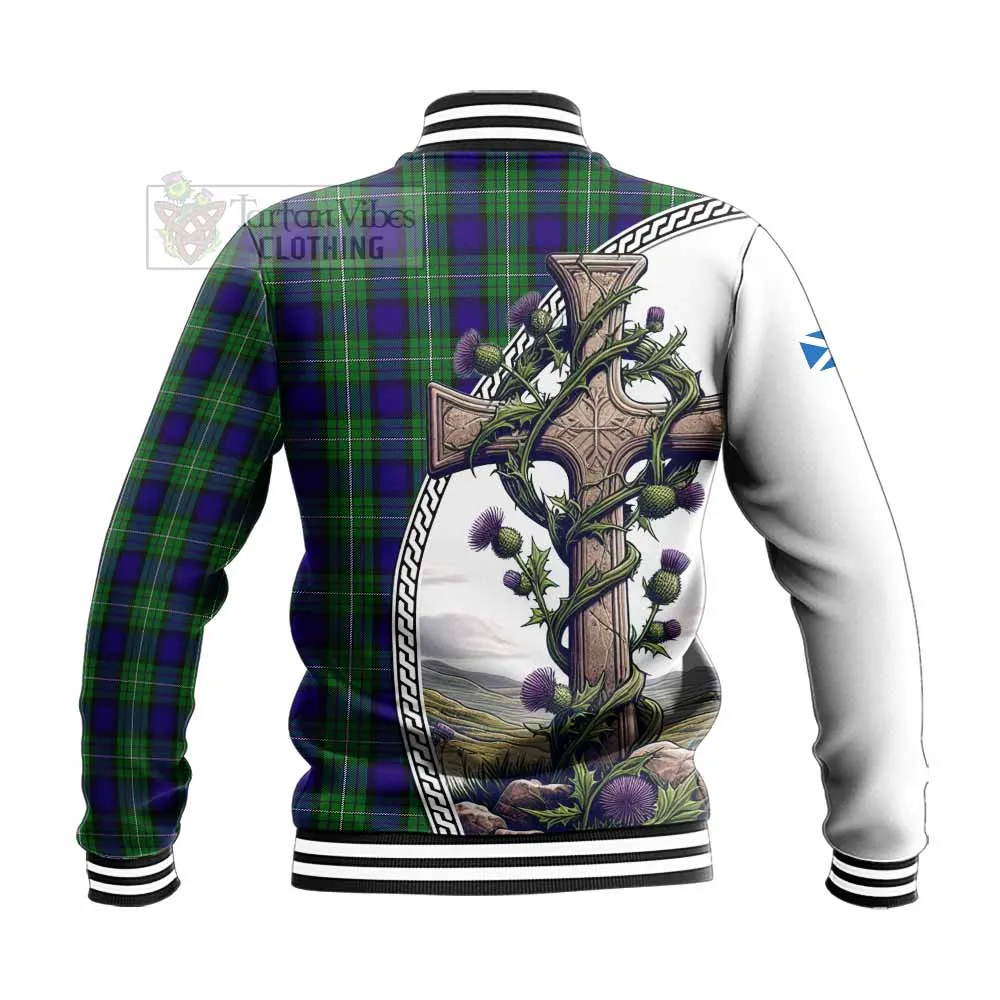 Alexander Tartan Baseball Jacket with Family Crest and St. Andrew's Cross Accented by Thistle Vines