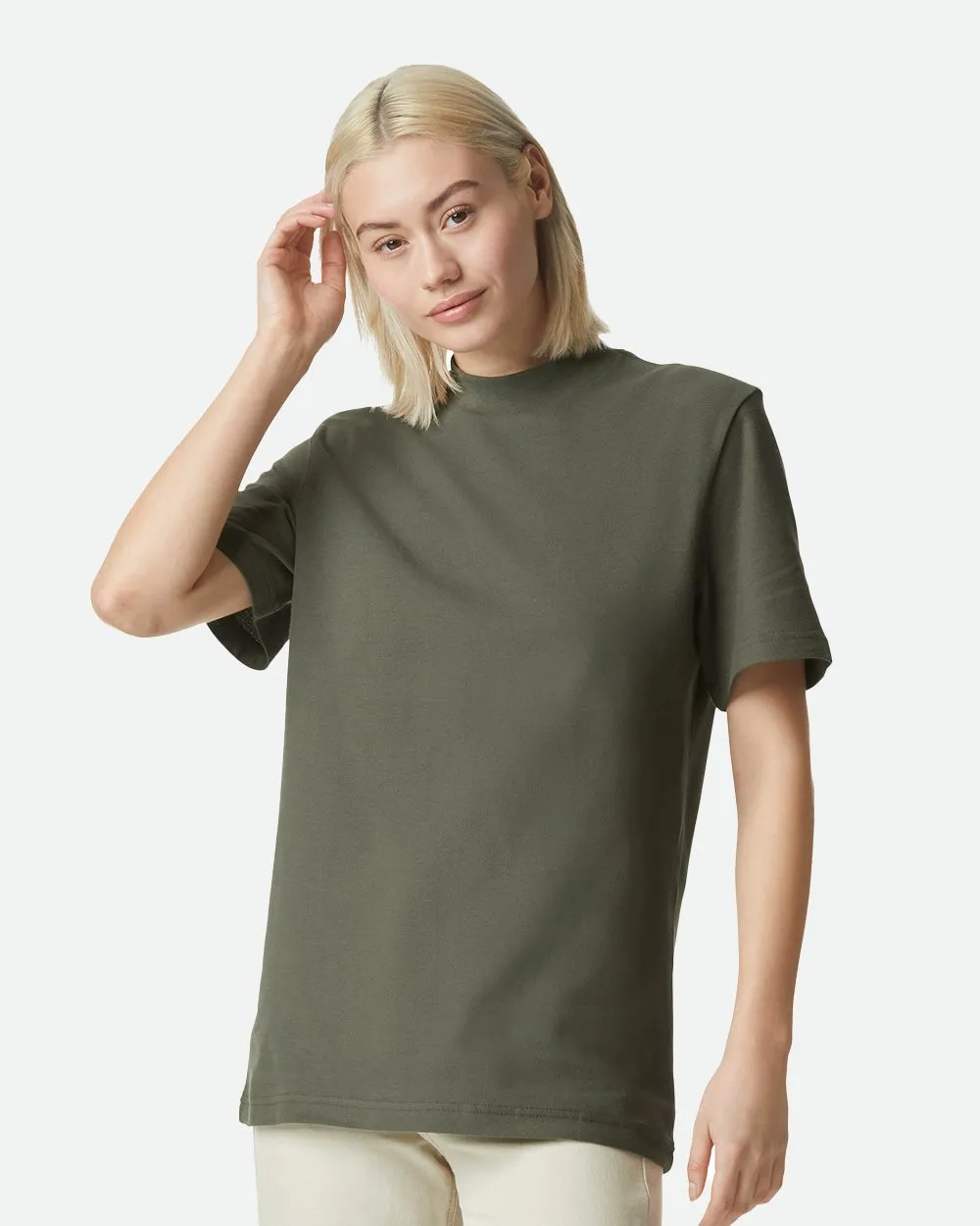 American Women's Apparel Pique Mockneck Tee