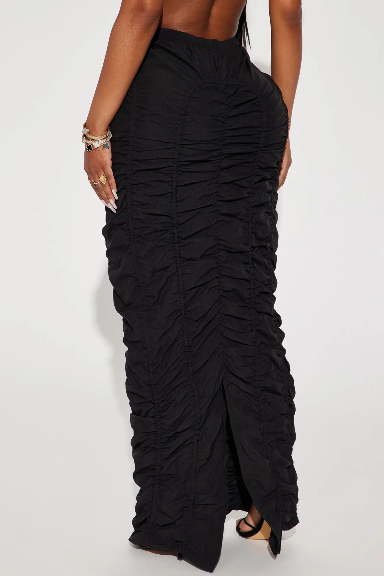 Anything Tight Ruched Maxi Skirt - Black