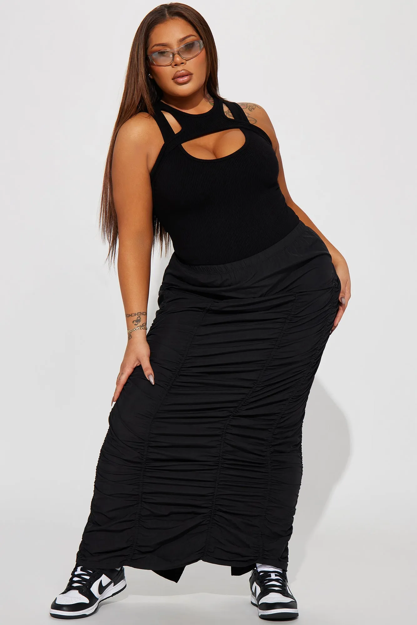 Anything Tight Ruched Maxi Skirt - Black