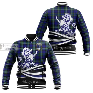 Arbuthnot Modern Tartan Baseball Jacket with Alba Gu Brath Regal Lion Emblem