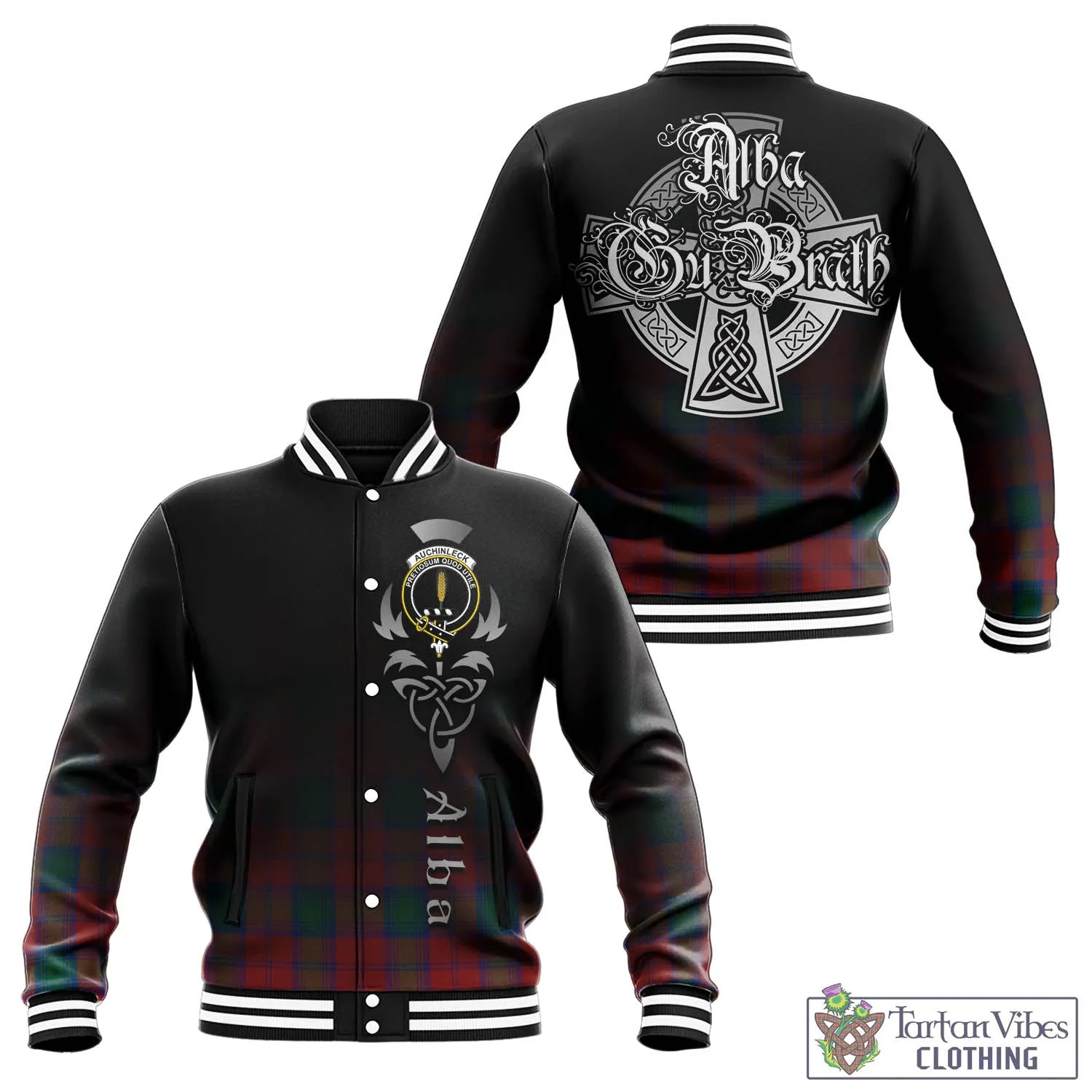 Auchinleck (Affleck) Tartan Baseball Jacket Featuring Alba Gu Brath Family Crest Celtic Inspired