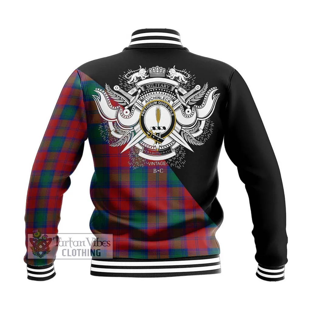 Auchinleck (Affleck) Tartan Baseball Jacket with Family Crest and Military Logo Style