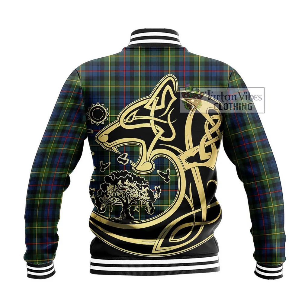 Bailey Modern Tartan Baseball Jacket with Family Crest Celtic Wolf Style