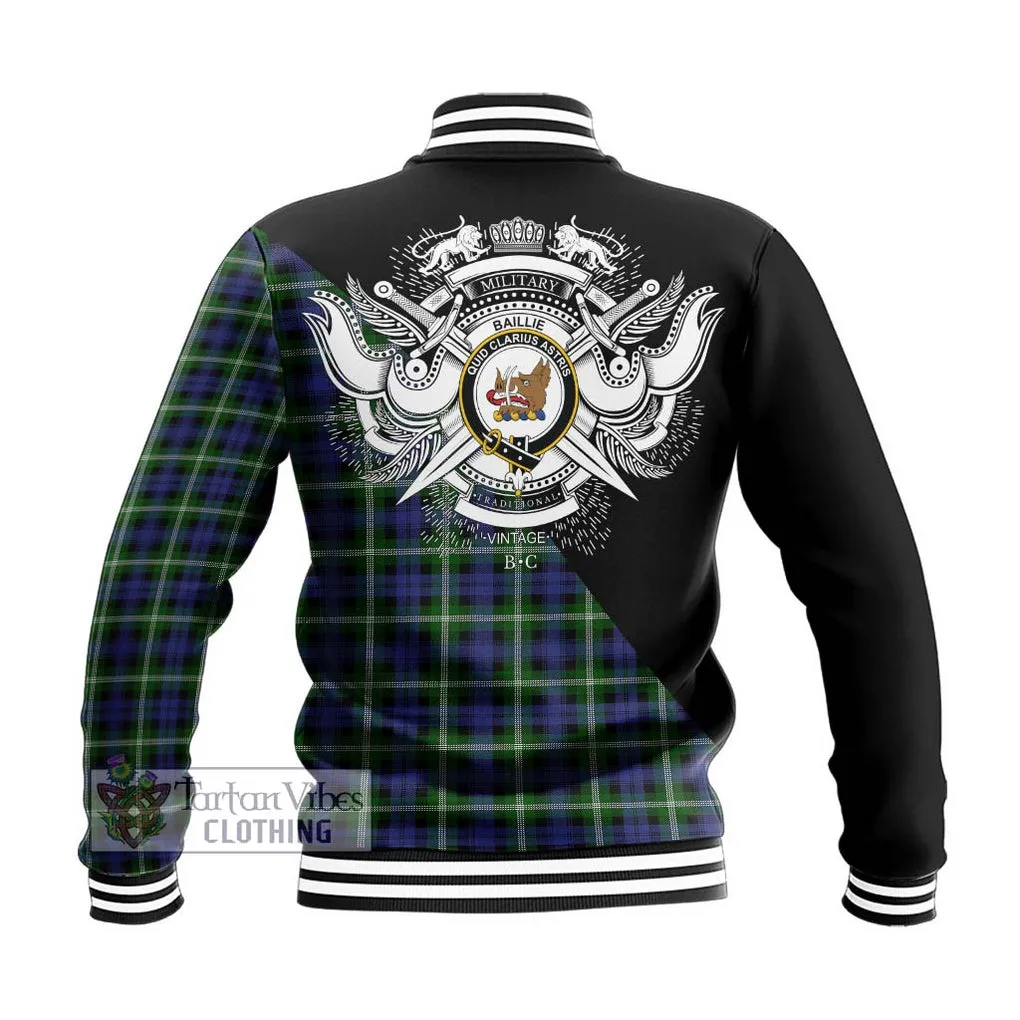 Baillie of Polkemmet Tartan Baseball Jacket with Family Crest and Military Logo Style