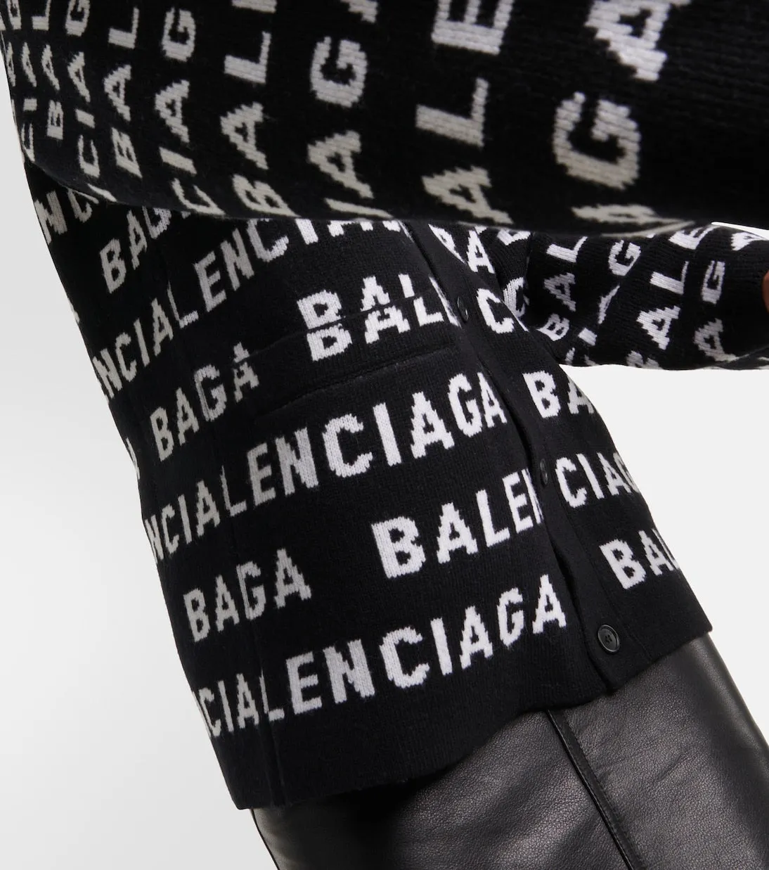 Balenciaga Wool Blend Jacquard Cardigan with Logo, Multicolor