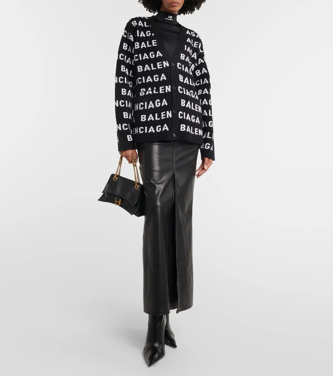 Balenciaga Wool Blend Jacquard Cardigan with Logo, Multicolor