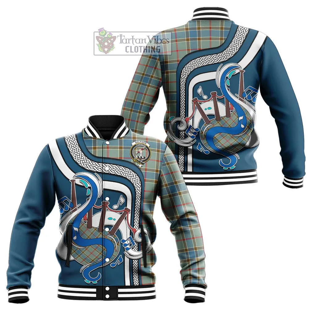 Balfour Blue Tartan Baseball Jacket with Epic Bagpipe Style