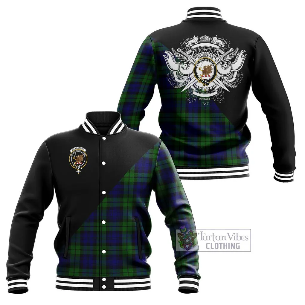 Bannatyne Tartan Baseball Jacket with Family Crest and Military Logo Style