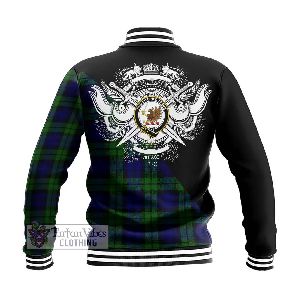 Bannatyne Tartan Baseball Jacket with Family Crest and Military Logo Style