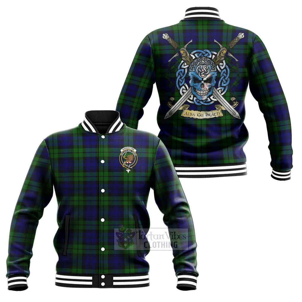 Bannatyne Tartan Baseball Jacket with Family Crest Celtic Skull Style