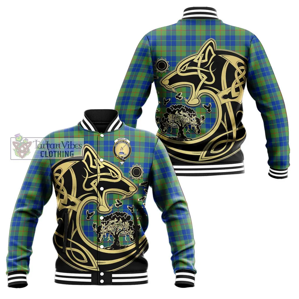 Barclay Hunting Ancient Tartan Baseball Jacket with Family Crest Celtic Wolf Style