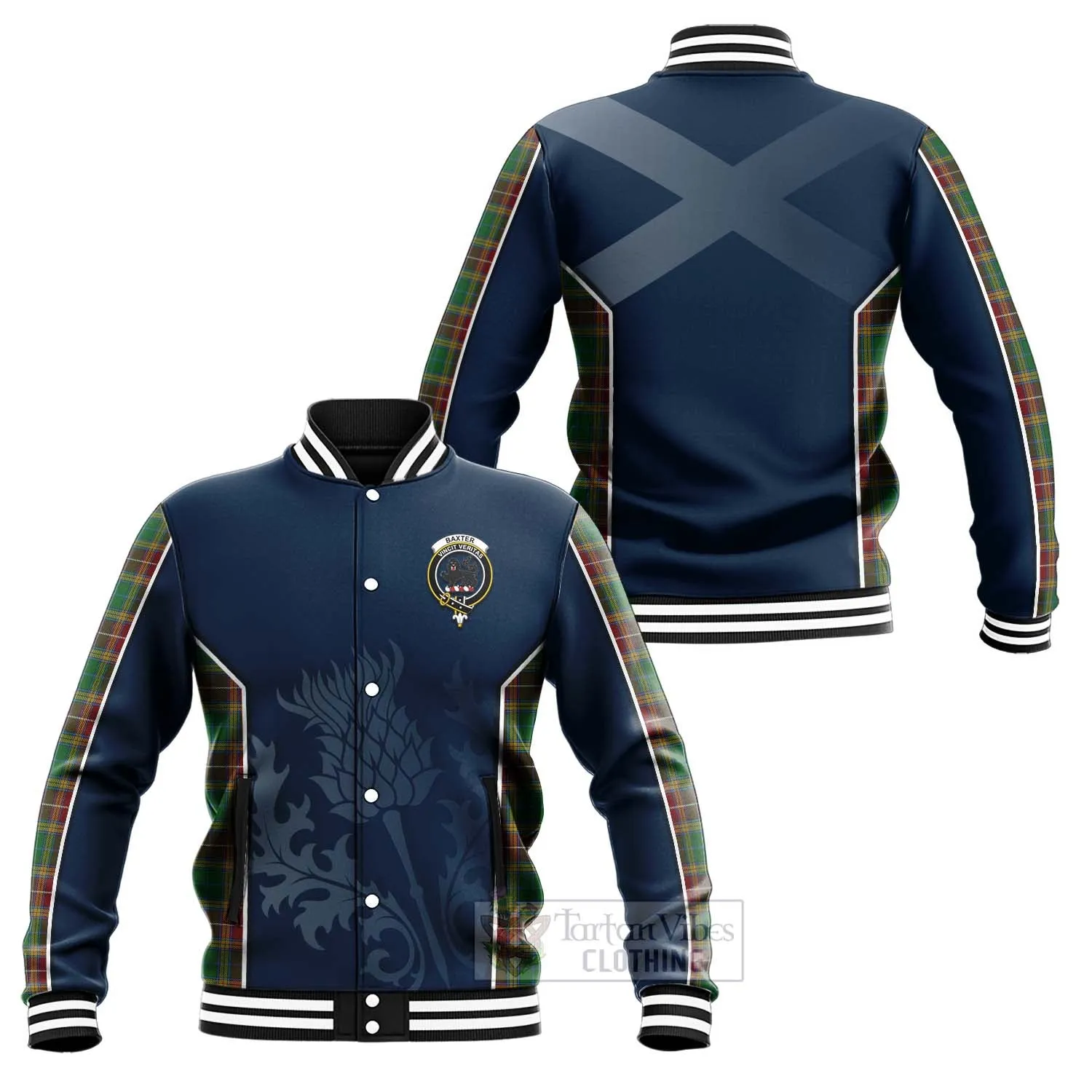 Baxter Tartan Baseball Jacket with Family Crest and Scottish Thistle Vibes Sport Style