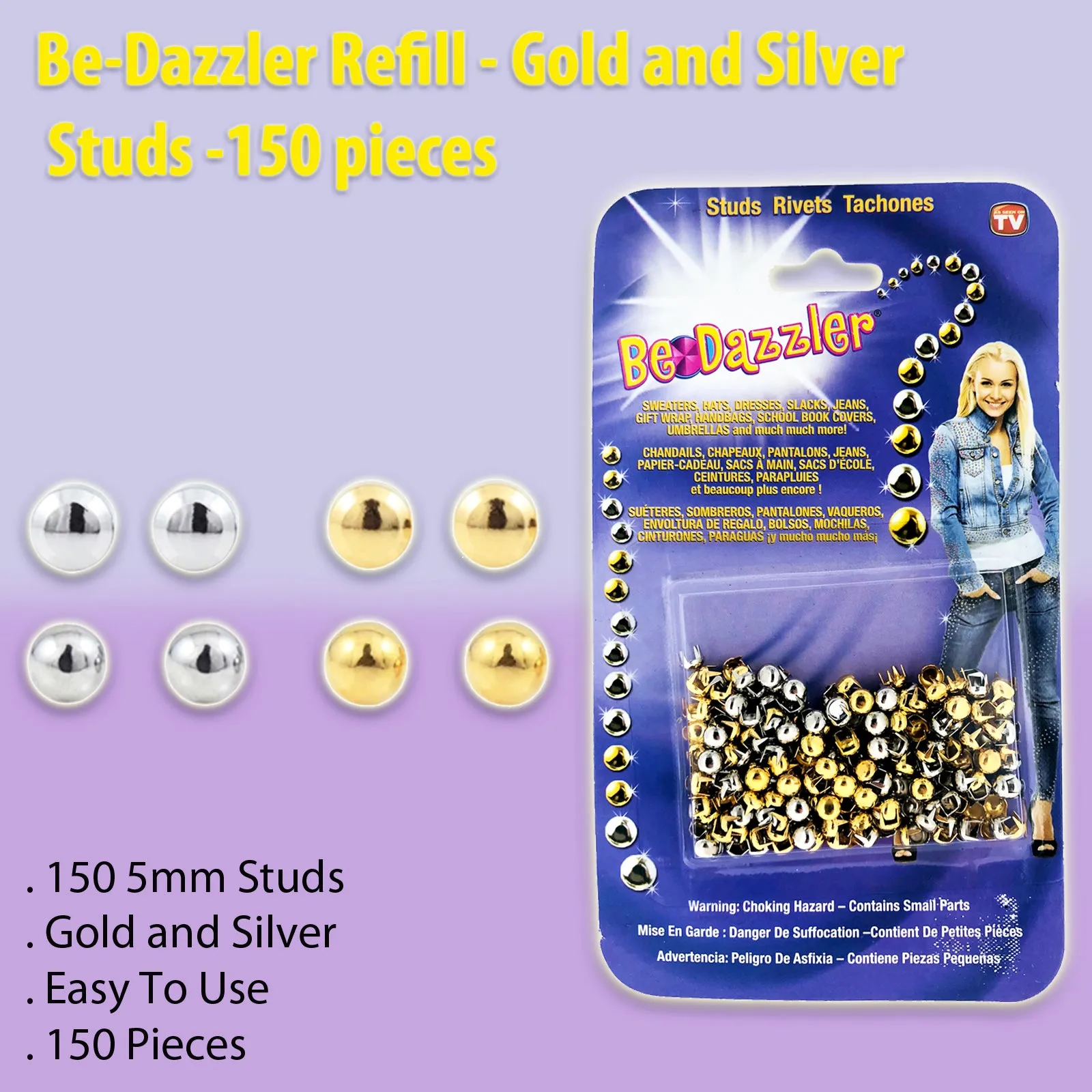 Be-Dazzler Refill - Gold and Silver - Studs -150 pieces