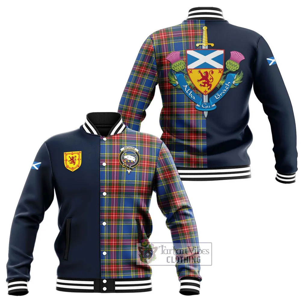 Bethune Tartan Baseball Jacket Alba with Scottish Lion Royal Arm Half Style