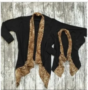 Black Cardigan w/Leopard Trim Mommy and Me