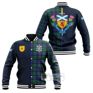 Black Watch Modern Tartan Baseball Jacket Alba with Scottish Lion Royal Arm Half Style