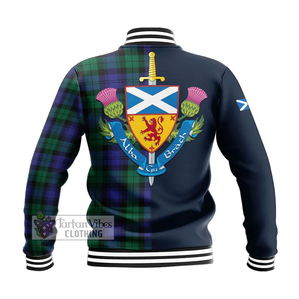 Black Watch Modern Tartan Baseball Jacket Alba with Scottish Lion Royal Arm Half Style