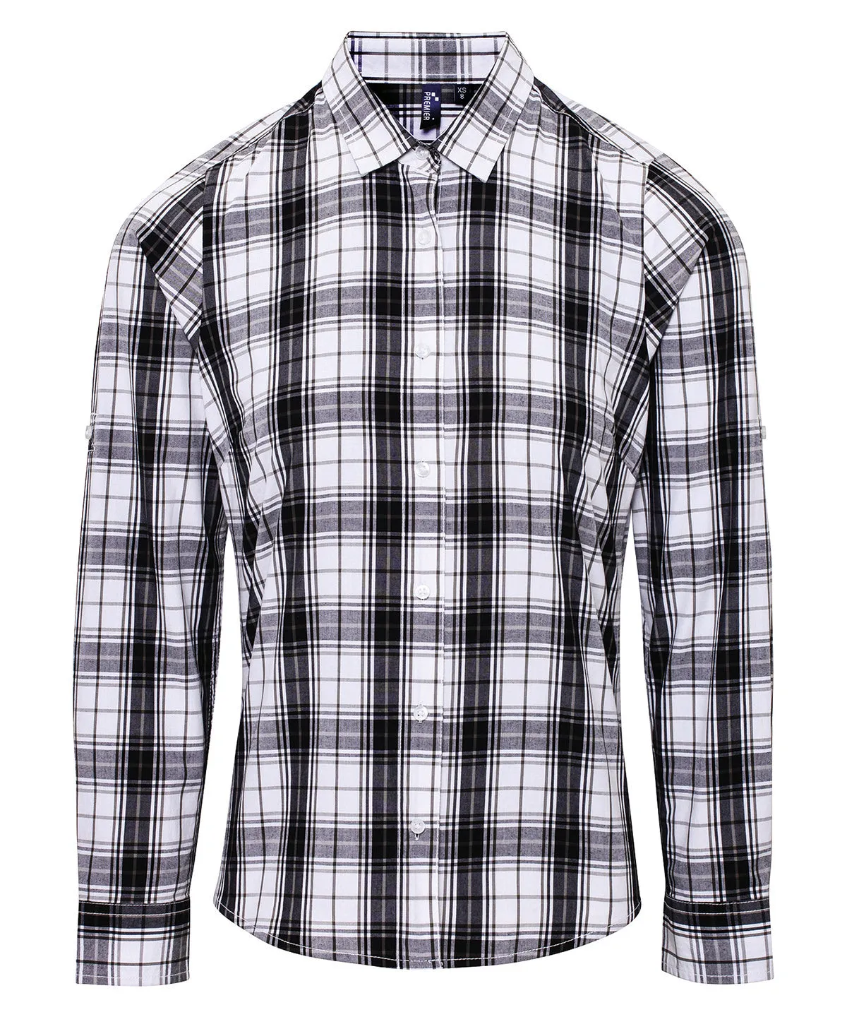 Black/White - Women's Ginmill check cotton long sleeve shirt