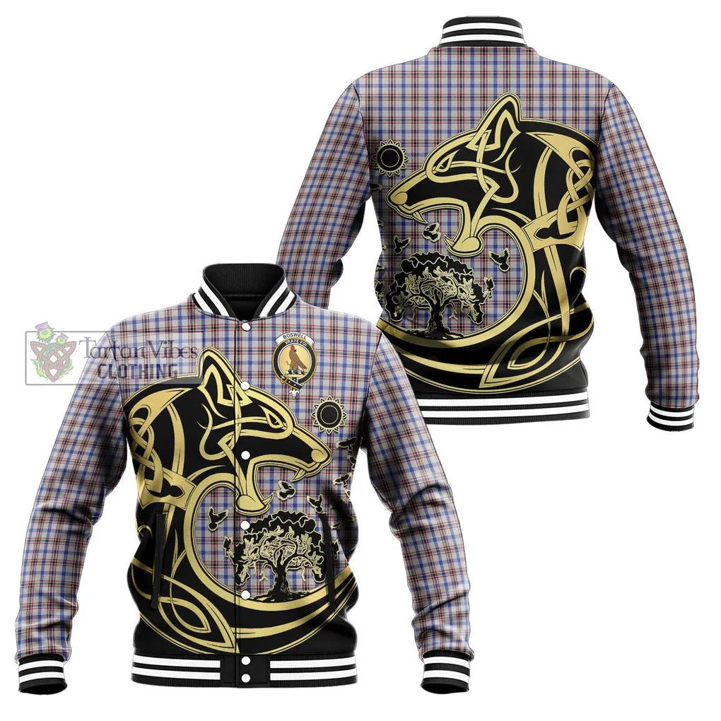 Boswell Tartan Baseball Jacket with Family Crest Celtic Wolf Style