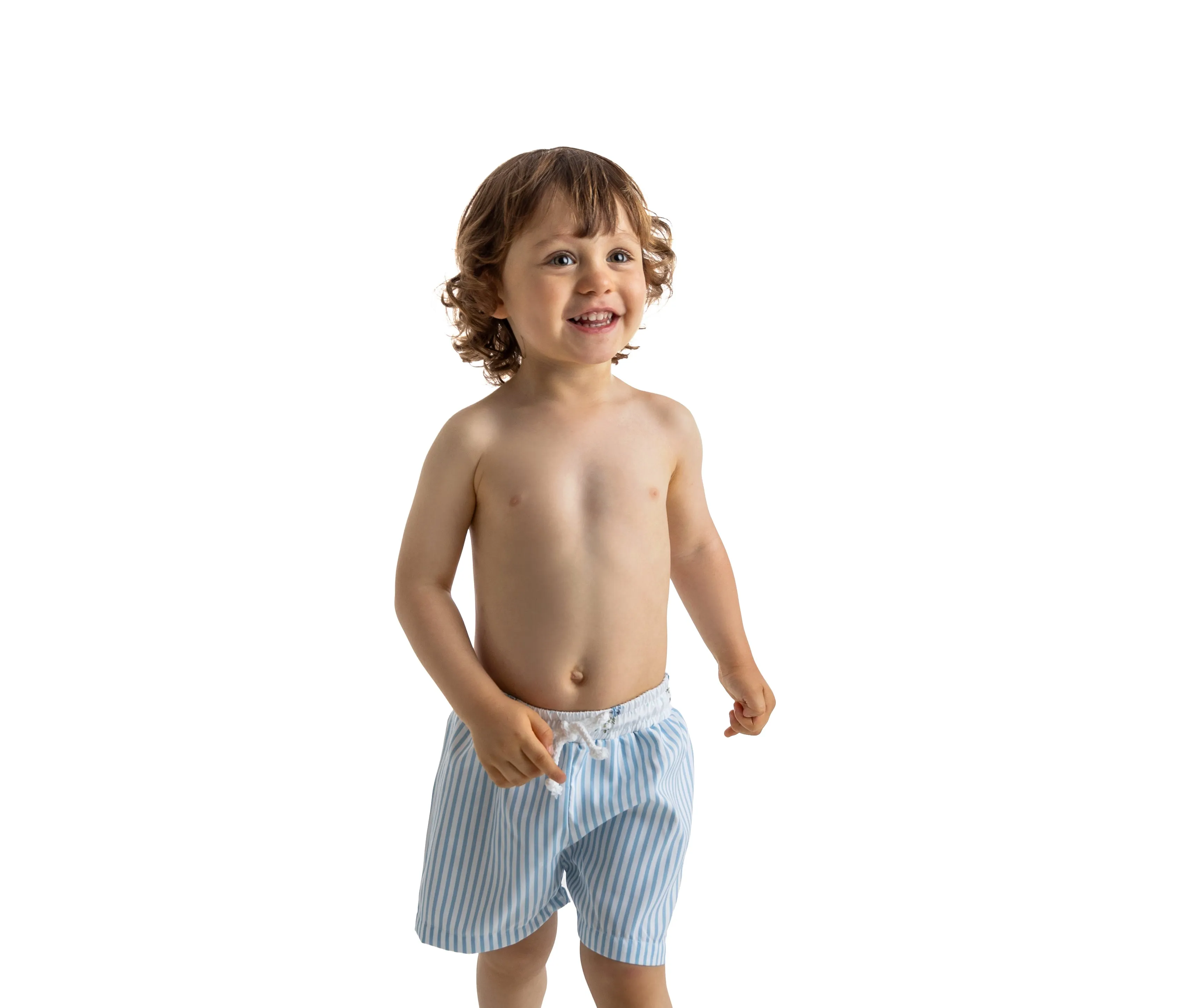 Boy's Striped Swim Trunks with Flowers