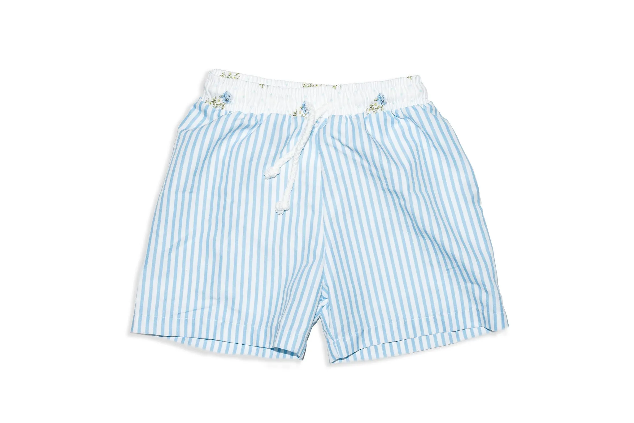 Boy's Striped Swim Trunks with Flowers