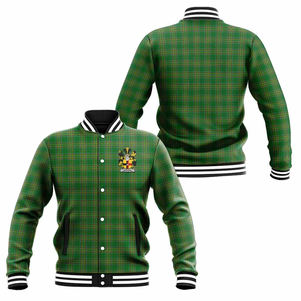 Brooke Irish Clan Tartan Baseball Jacket with Coat of Arms