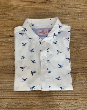 Brooksfield White Casual Bird Print Short Sleeve