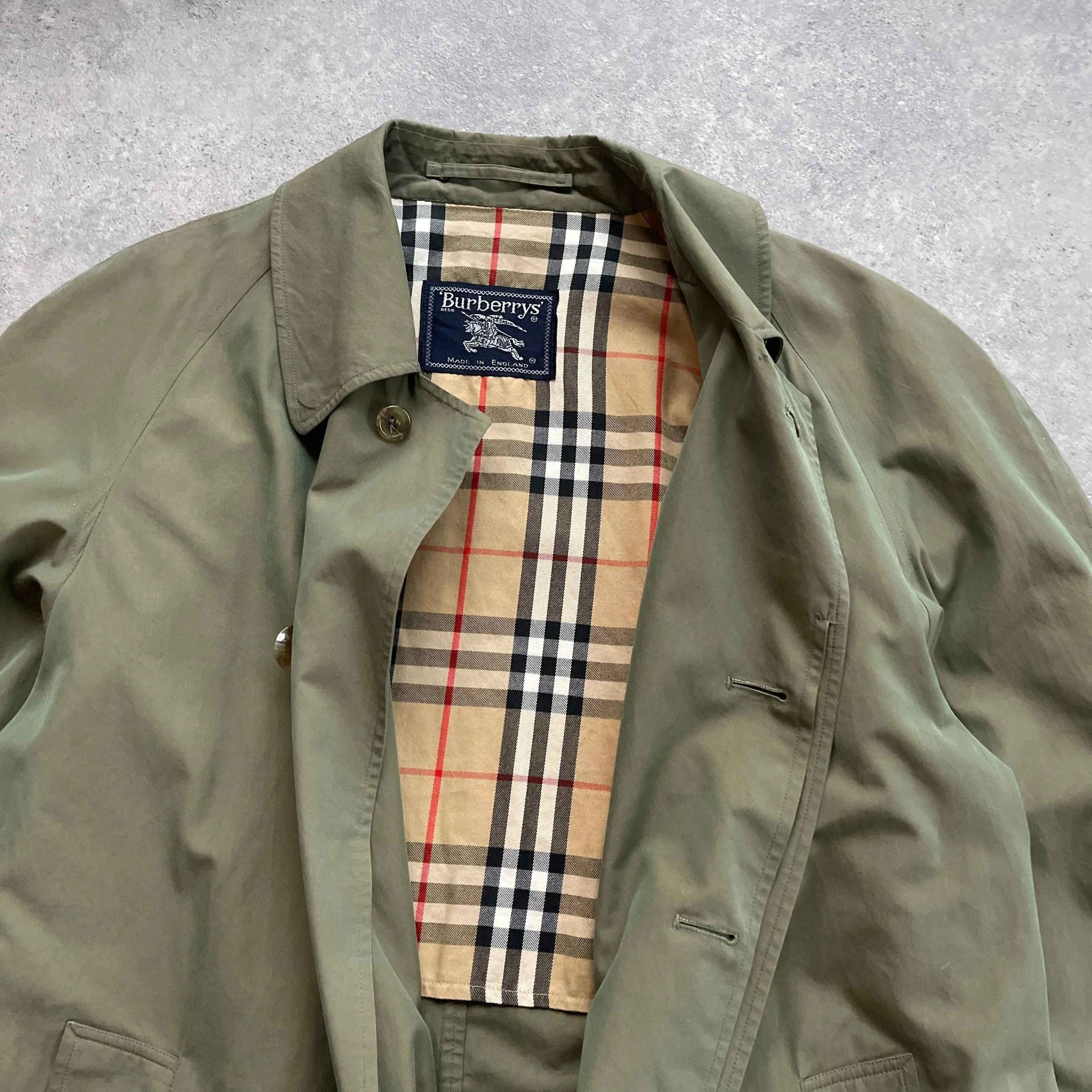 Burberry’s 1990s nova check iridescent trench jacket (S)