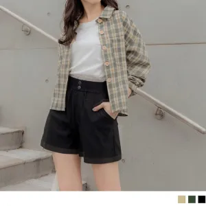 BUTTONED ELASTIC WAIST POCKETED SHORTS PANTS