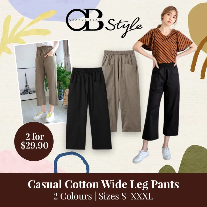 CASUAL COTTON WIDE LEG PANTS