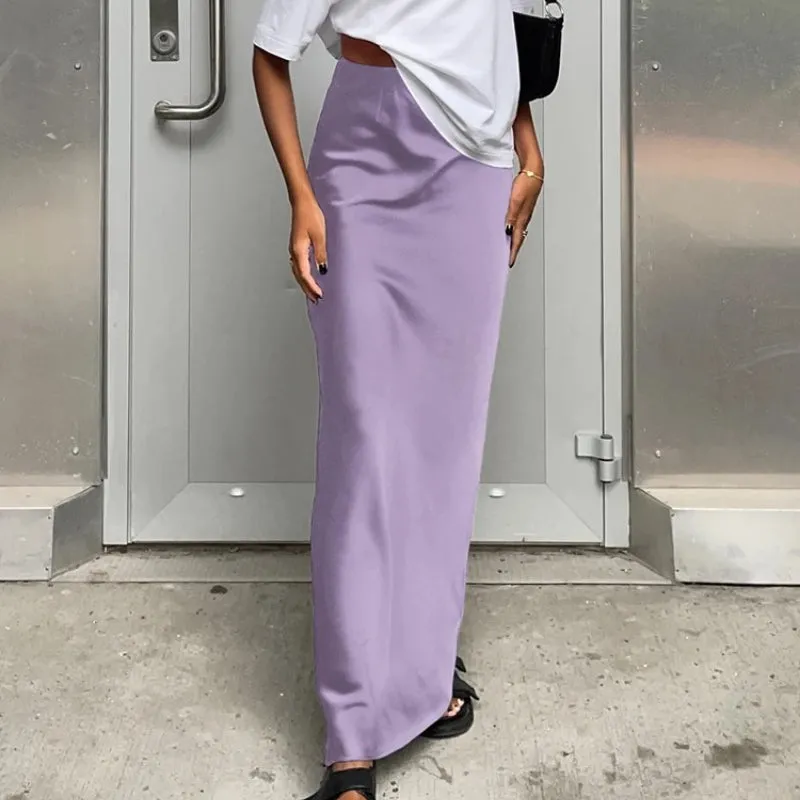 Casual Slim Fit Solid Color High-Waisted Maxi Skirt for Women