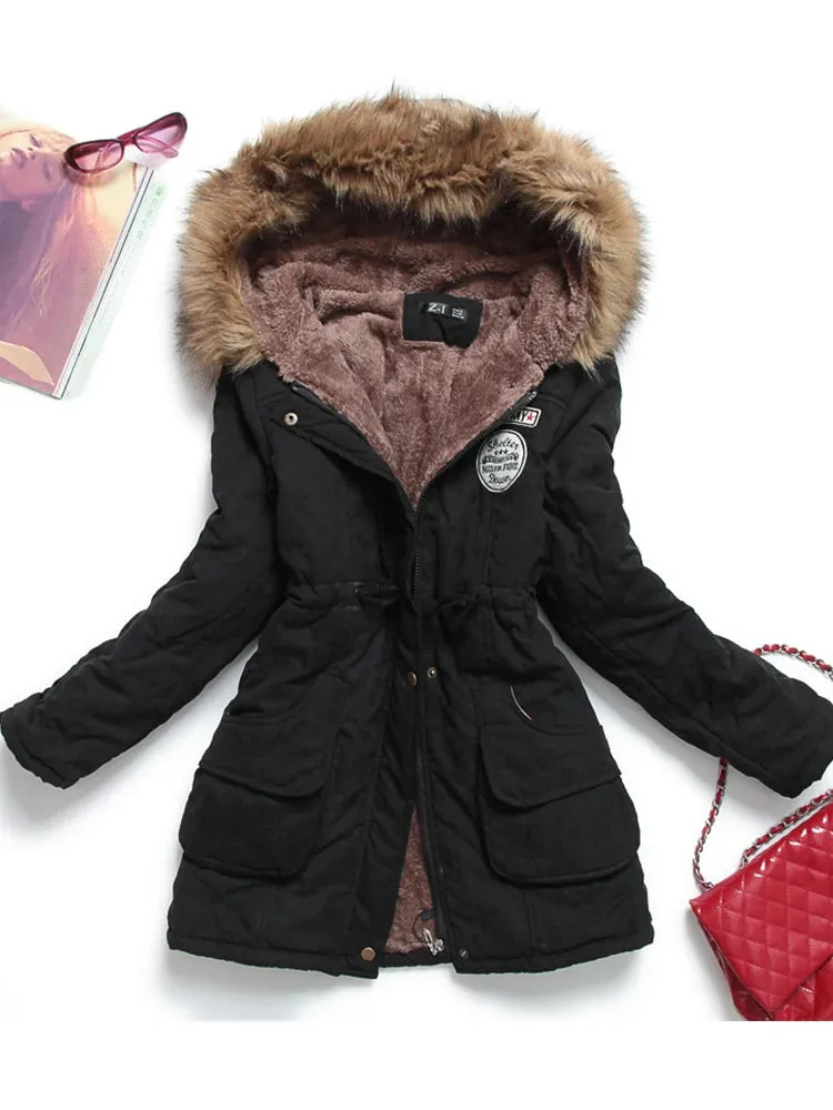 Casual Winter Hooded Jacket with Adjustable Waist and Feathers