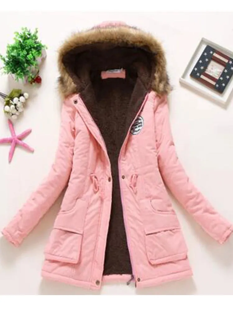 Casual Winter Hooded Jacket with Adjustable Waist and Feathers