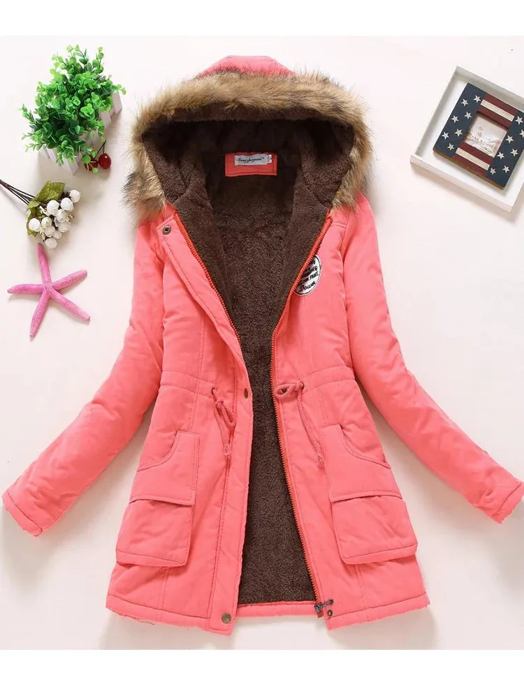 Casual Winter Hooded Jacket with Adjustable Waist and Feathers