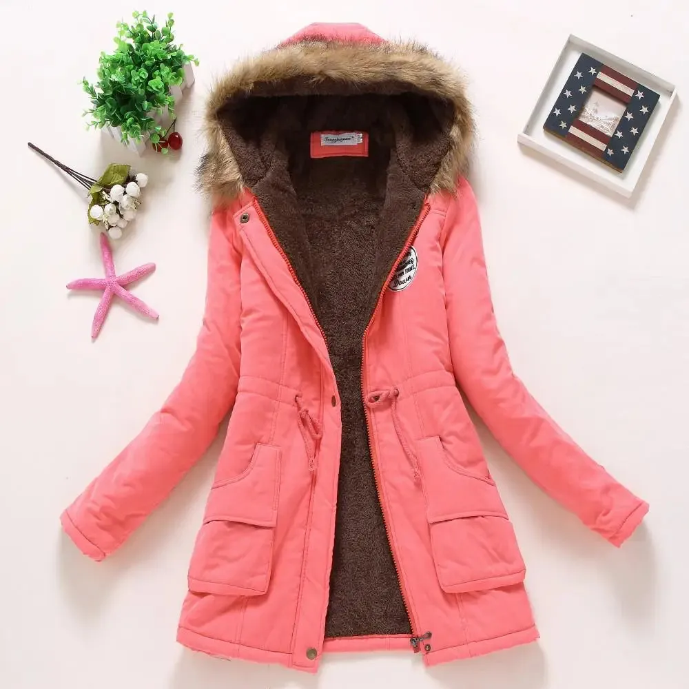 Casual Winter Hooded Jacket with Adjustable Waist and Feathers