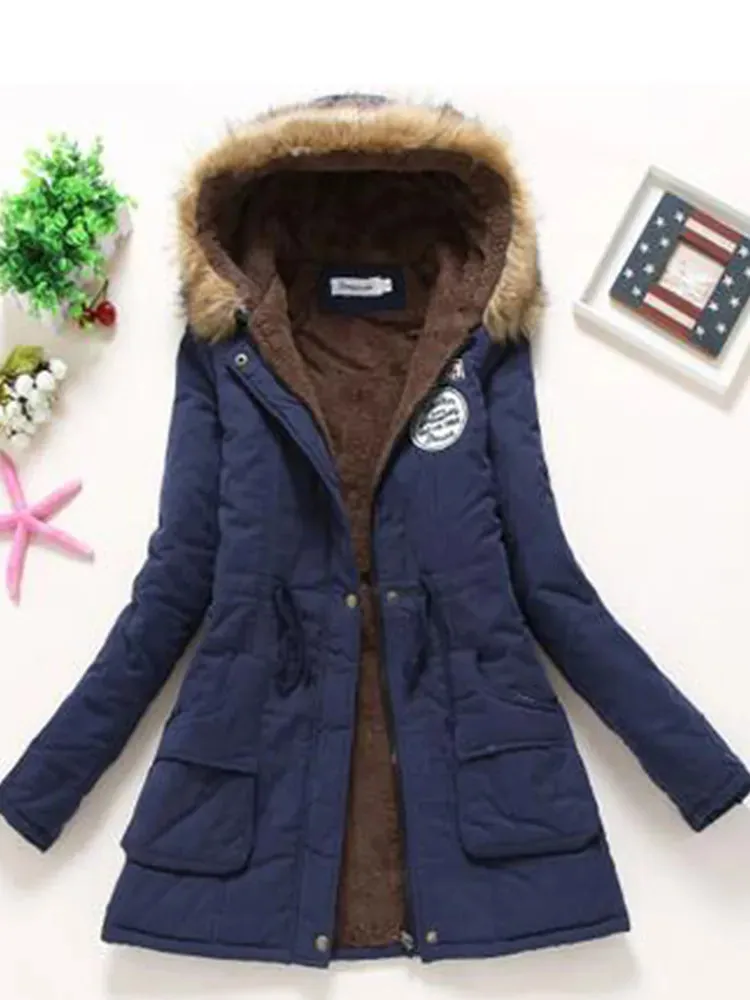 Casual Winter Hooded Jacket with Adjustable Waist and Feathers