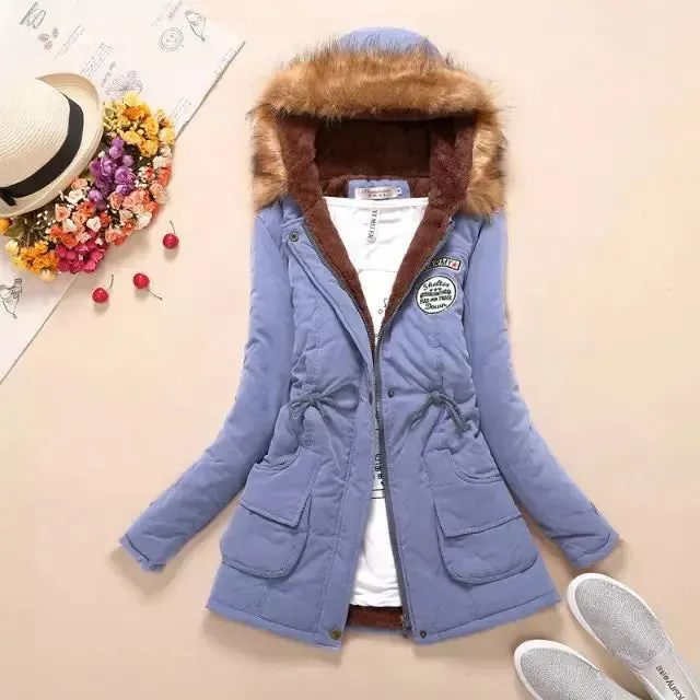 Casual Winter Hooded Jacket with Adjustable Waist and Feathers