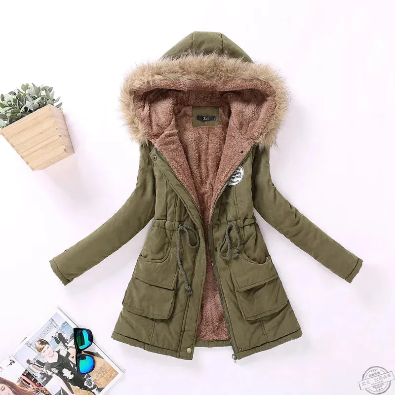 Casual Winter Hooded Jacket with Adjustable Waist and Feathers