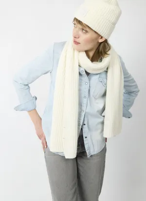 Codello Ribbed Knit Soft Wool Blend Scarf White