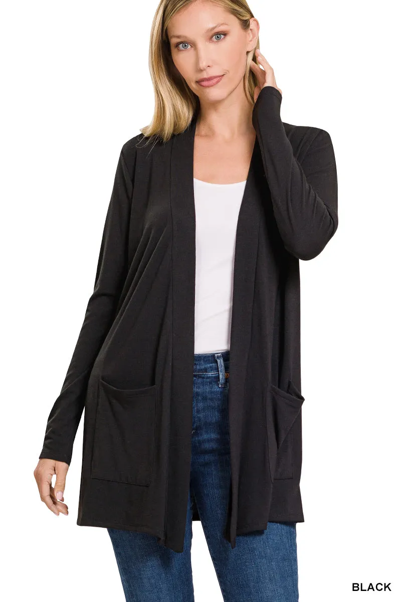 CURVY SLOUCHY POCKET OPEN CARDIGAN