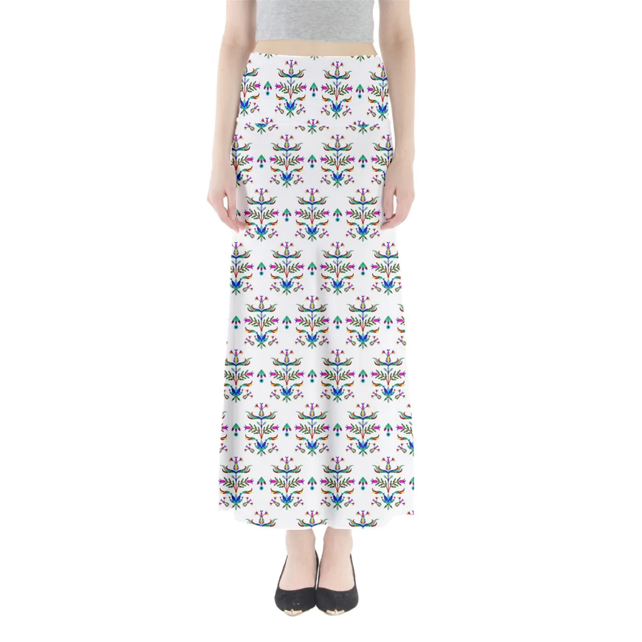 Dakota Damask White Full Length Maxi Skirt