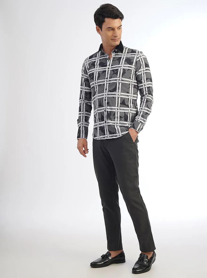 Dark Grey Checked Slim Fit Party Wear Shirt | JB Studio