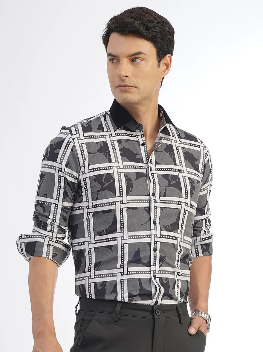 Dark Grey Checked Slim Fit Party Wear Shirt | JB Studio