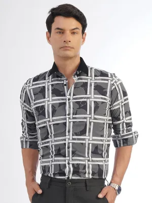 Dark Grey Checked Slim Fit Party Wear Shirt | JB Studio